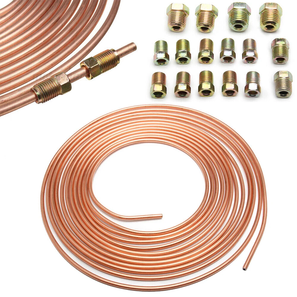 

25ft Copper Nickel Brake Pipe Hose Line Tube Roll 3/16'' Fittings Tubing Sets US