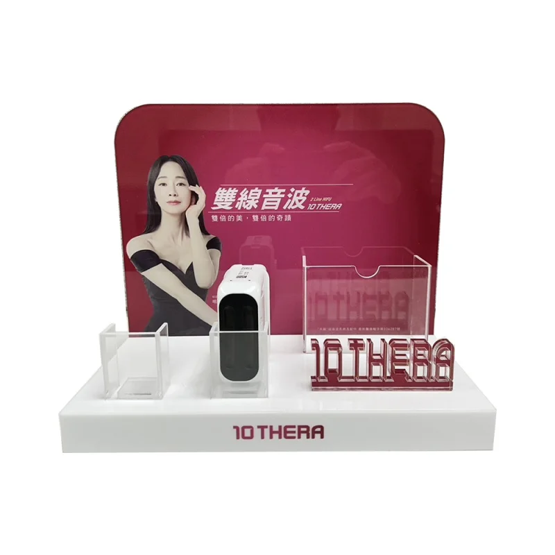 custom.Custom Designed Modern Acrylic Display Stand Cosmetics Beauty Salon Advertising Foldable Makeup Stand Promotions