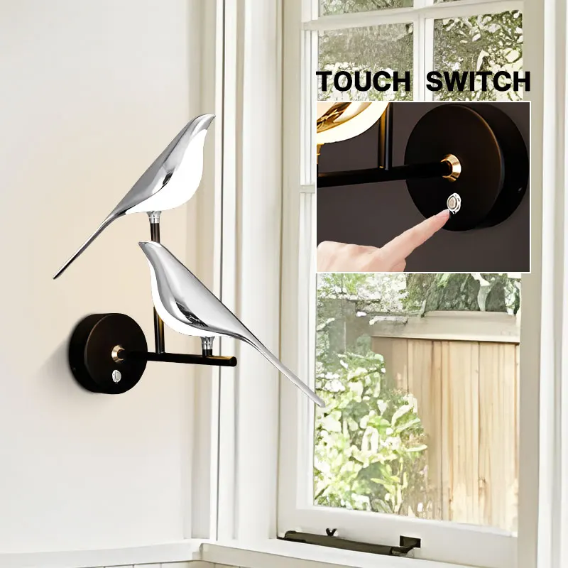 Imagem -04 - Magic Bird Wall Lights com Interruptor de Toque Aisle Sconce Sala tv Backgound Prata 360 ° Rotativo Iluminação de Parede