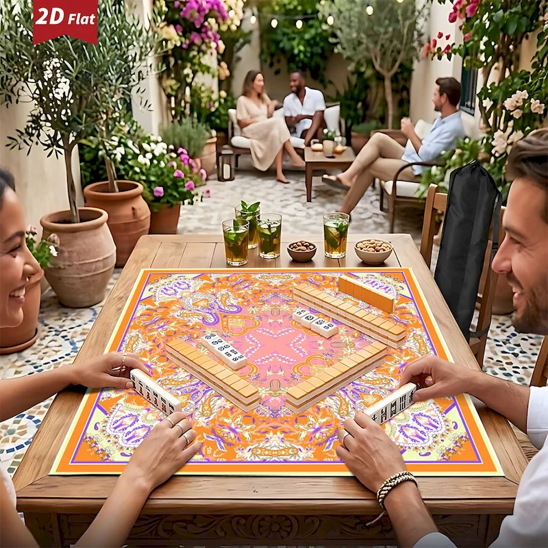 VIKAMA Orange Paisley Retro Bandana Printed Mahjong Table Mat Anti Slip Noise Reducing Water Absorbing Table Mat Home Decoration