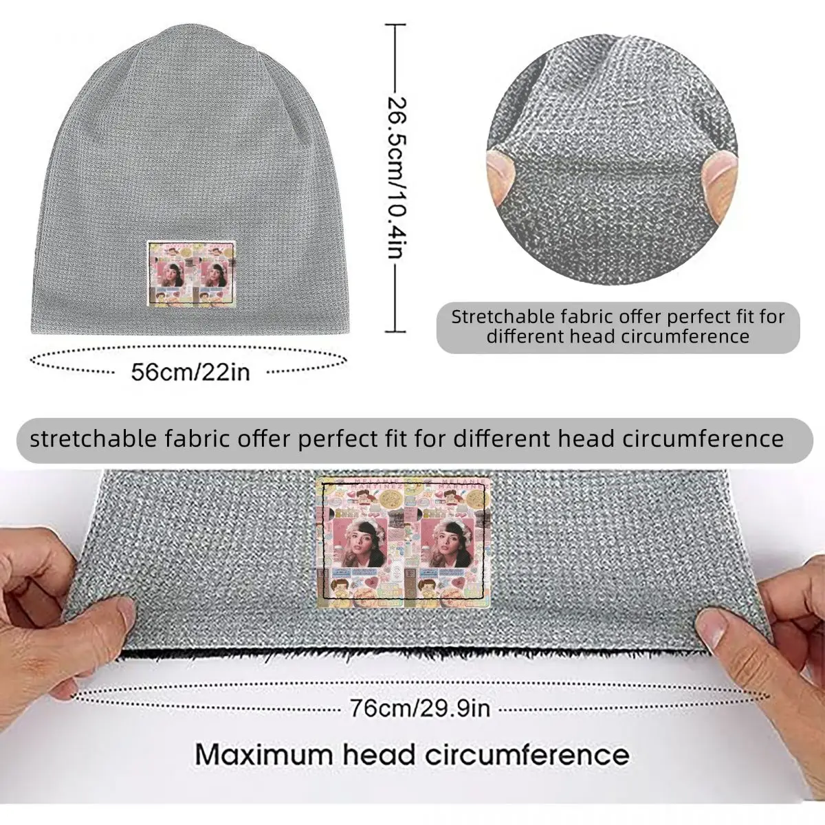 Melanie Martinez Product Waffle Knit Fleece Lined Beanie with PU Leather Patch Unisex Warm Winter Soft Cap