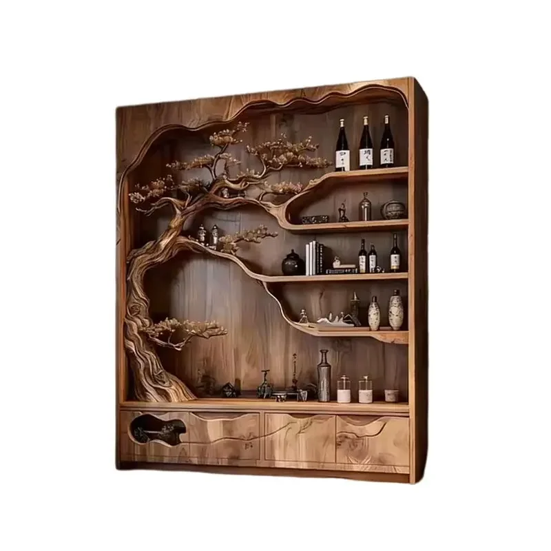 Wabi Sandy Wind Solid Wood Bogu Frame Log Wind Homestay Hotel Wine Cabinet Middle Ancient Wind Whole House