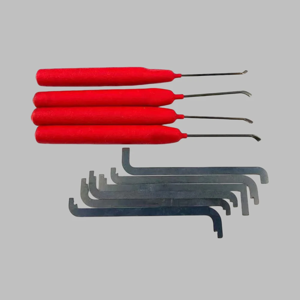 

Набор из 4 инструментов для вскрытия плоских дверных замков, ручной инструмент из нержавеющей стали с красной ручкой, портативный и универсальный инструмент для слесарей