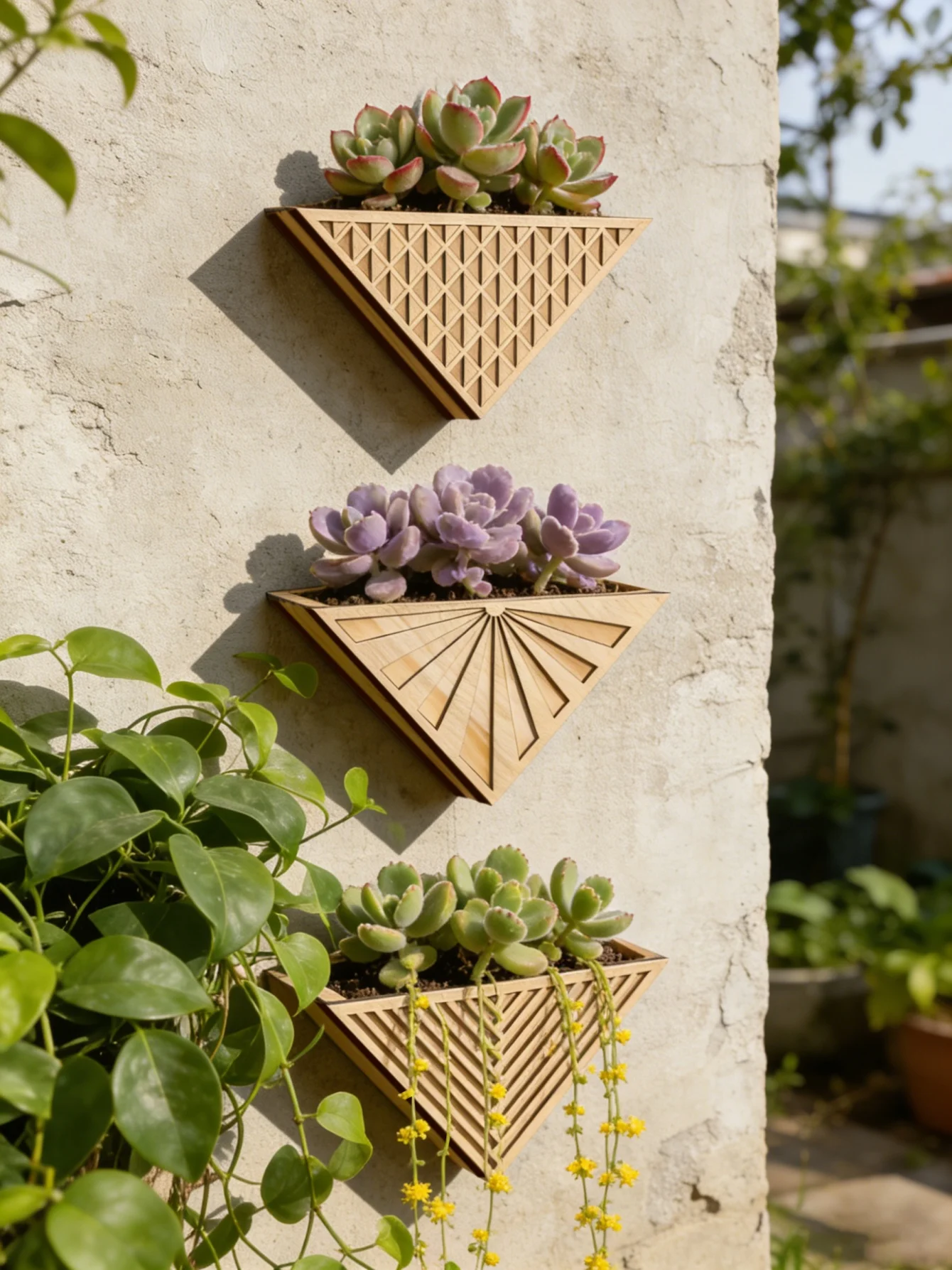 1pc Wooden Triangle Wall Planter Geometric Flower Pot for Succulent Herb Plants Storage Organizer Home Garden Balcony Wall Decor