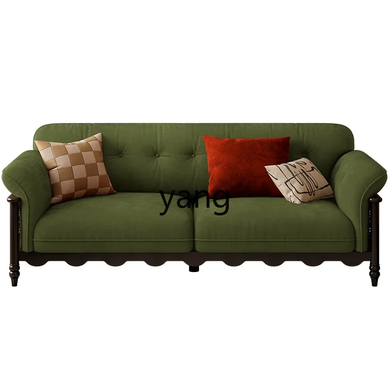 CCL solid wood sofa green straight row sofa retro fabric high-footed sofa