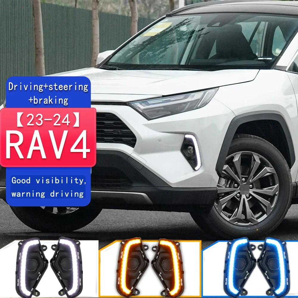 

2pcs For Toyota RAV4 RAV-4 2023 2024 LED Daytime Running Light Waterproof Yellow Turn Signal Indicator Light Bumper DRL Fog Lamp