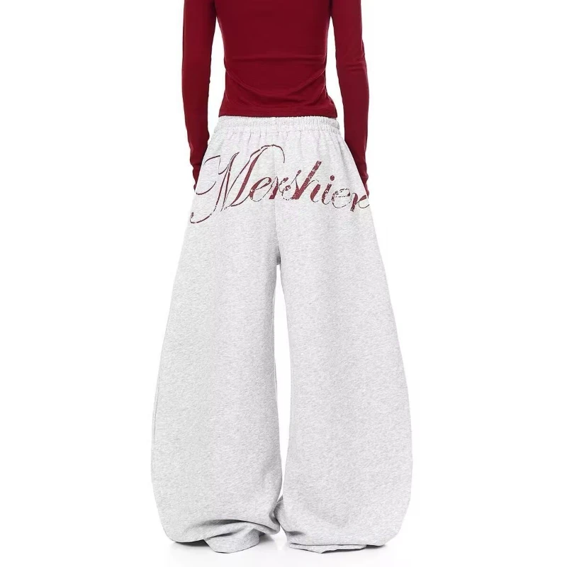 Women's Star Graffiti Print Hip-hop Loose Sweatpants Spring Street Unisex Wide Leg Retro Pant Female High Waisted Baggy Trousers