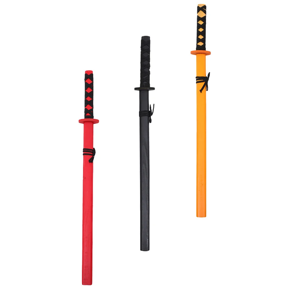 3pcs Wooden Katana Wood Cosplay Prop Japanese Kids Toy