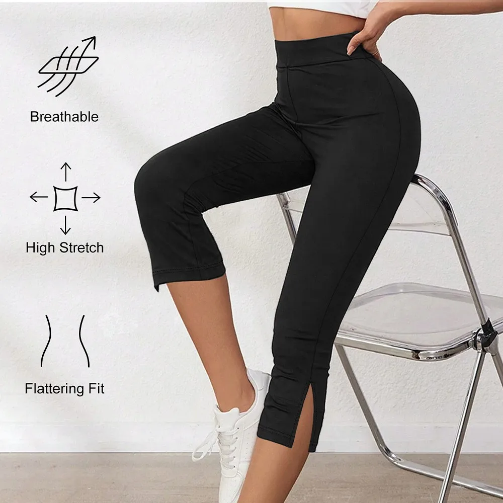 Women's High Waist Leggings 4-Way Stretch Yoga Athletic Pants Black Capri Navy Blue Gray Cropped 3/4 Length Fitness Trousers