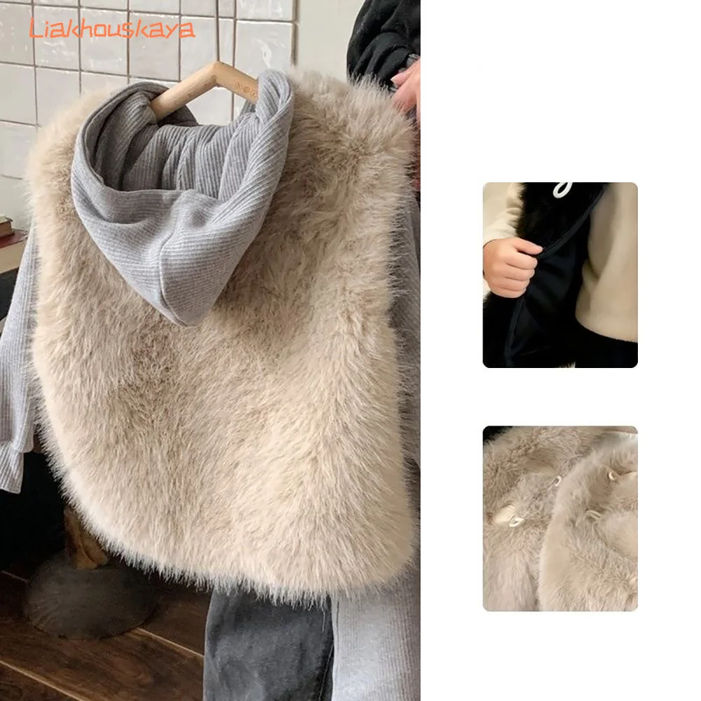 Girls Faux Fur Vest 2026 Winter New Korean Style Plus Velvet Waistcoat Eco Friendly Fluffy Sleeveless Coat Trendy Outerwear Baby