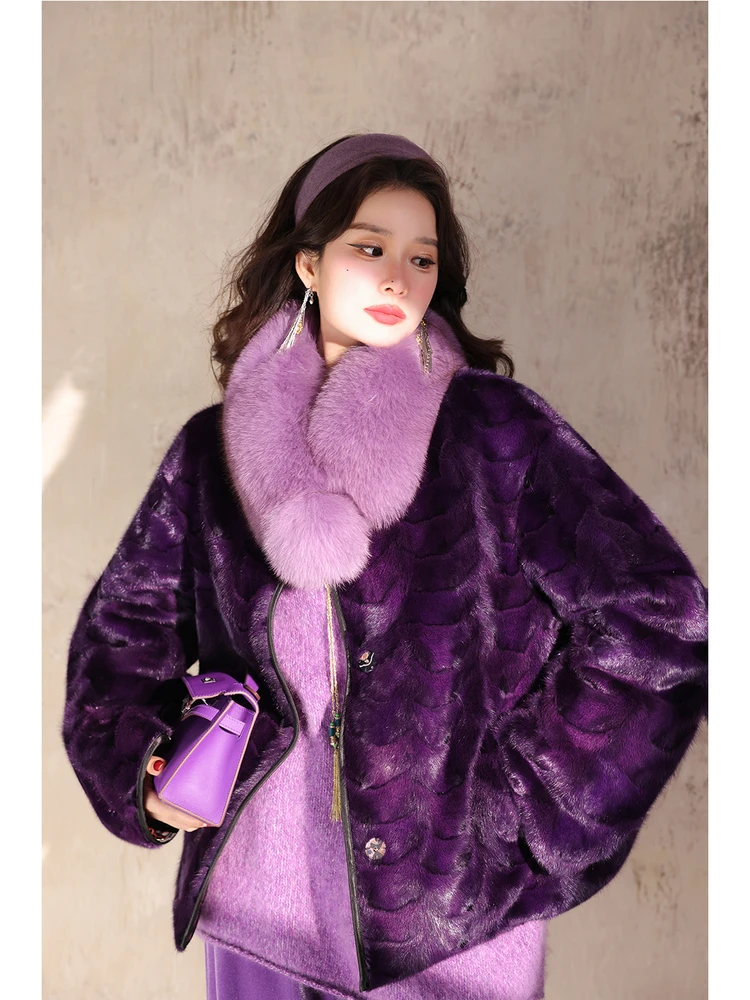 

Cus Dyed Fur Scarflet Original Design Pure Color Hanfu Top Women's Faion Chinese Production Winter Collection