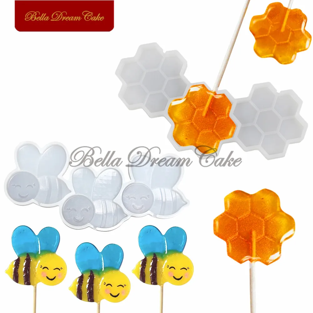 3D Bee/Honeycomb Design Lollipop Silicone Mold Sugar Chocolate Mould DIY Cupcake Topper Model Cake Decorating Tools Bakeware