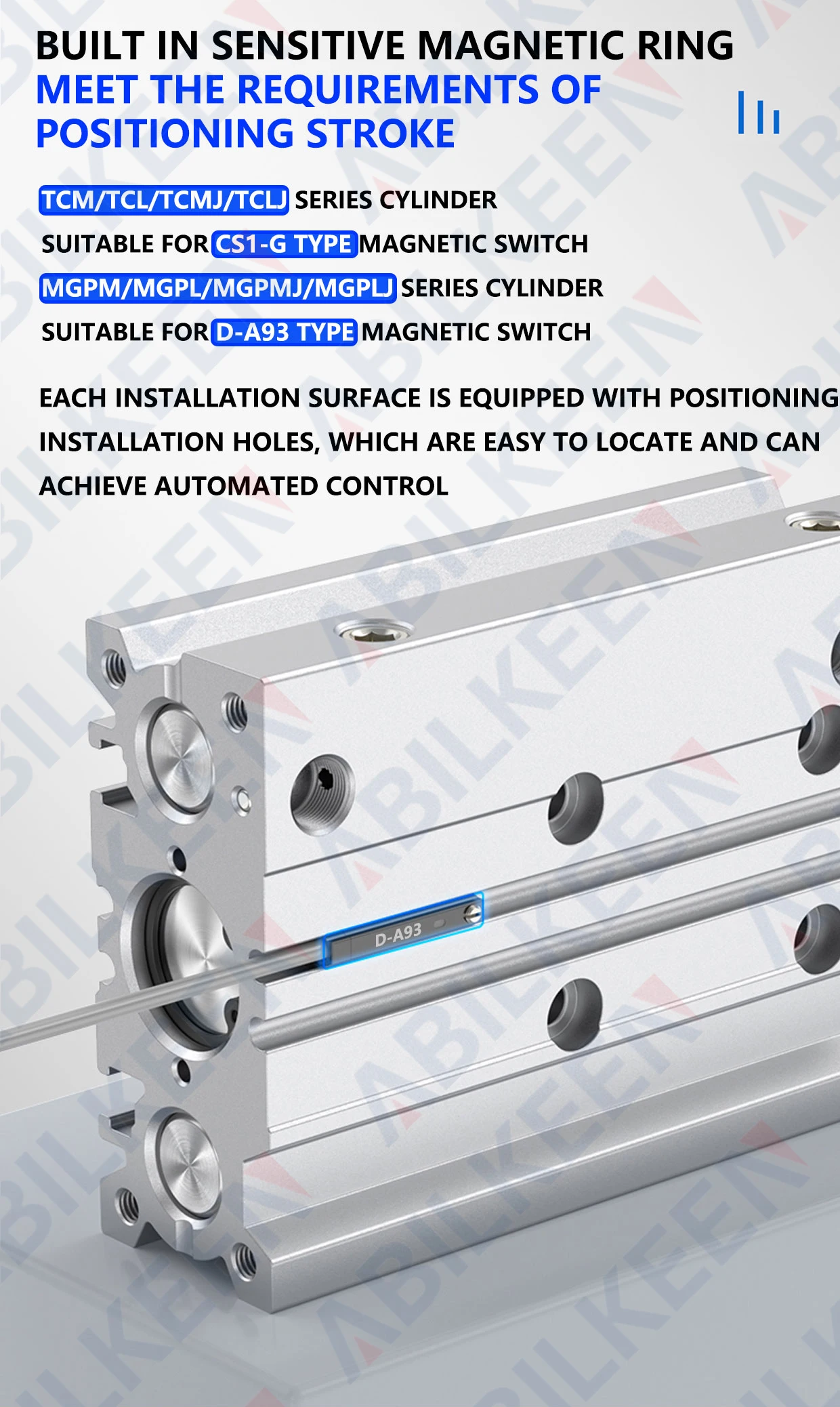 ABILKEEN MGPM Series Pneumatic Compact Guide Cylinder MGPM25-250Z 25MM Bore X 250MM Stroke Three Axis Three Rod Air Cylinder