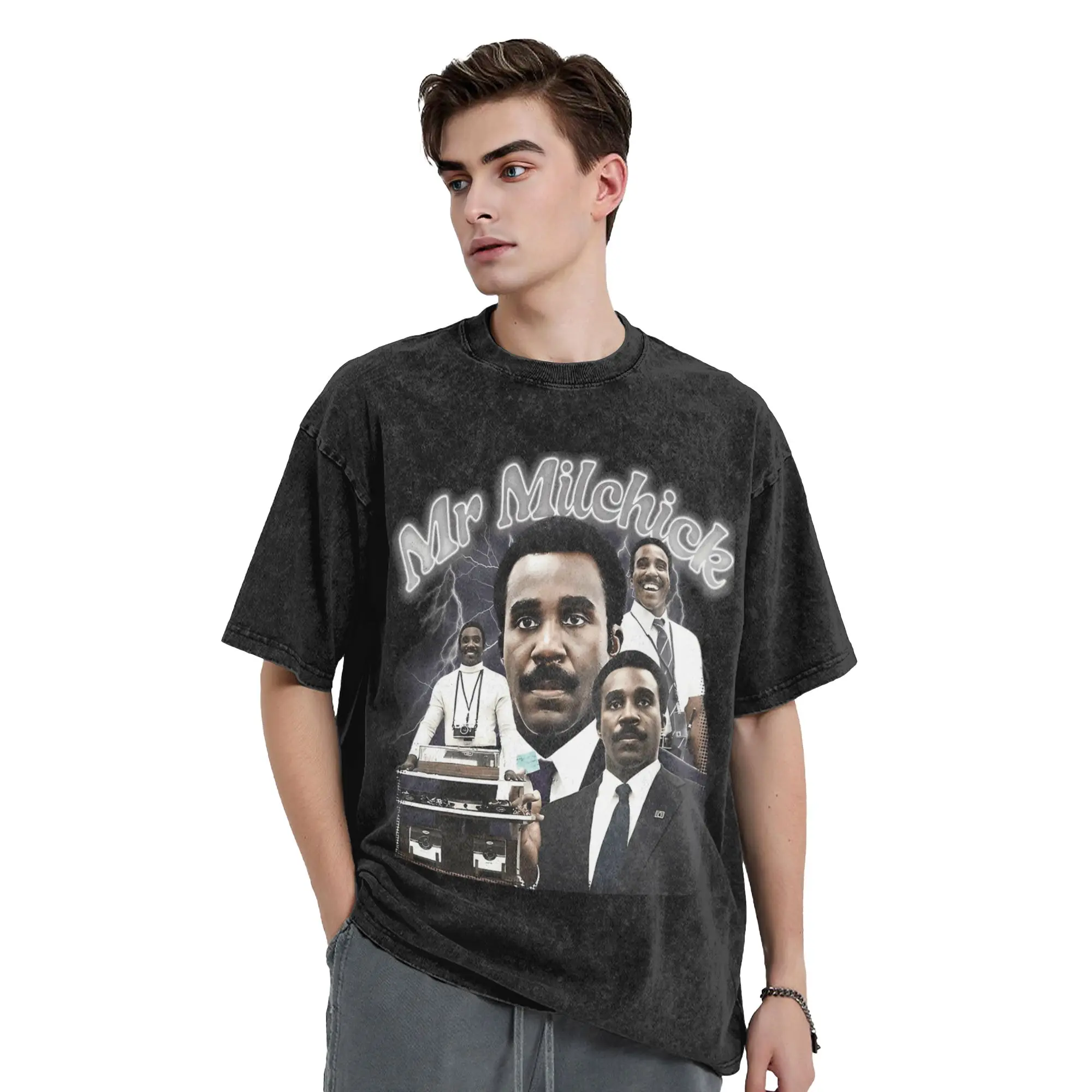 Washed T Shirts Mr. Milchick Inspired Enigmatic Office Severance Hip Hop Retro T-Shirts High Street Streetwear Tees Men Women