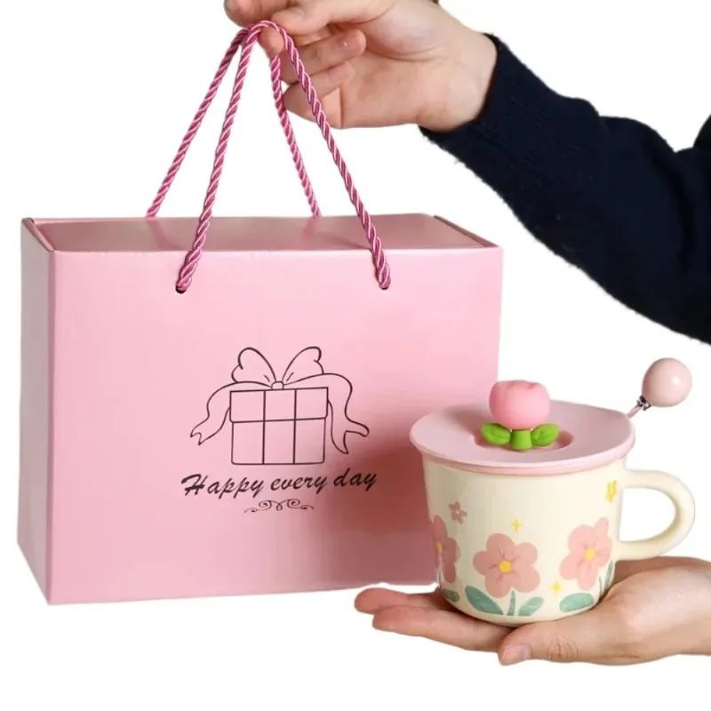 

Практичная сувенирная чашка-тюльпан, керамическая кружка для женщин, домашняя цветочная чашка для воды с крышкой, небольшой подарок