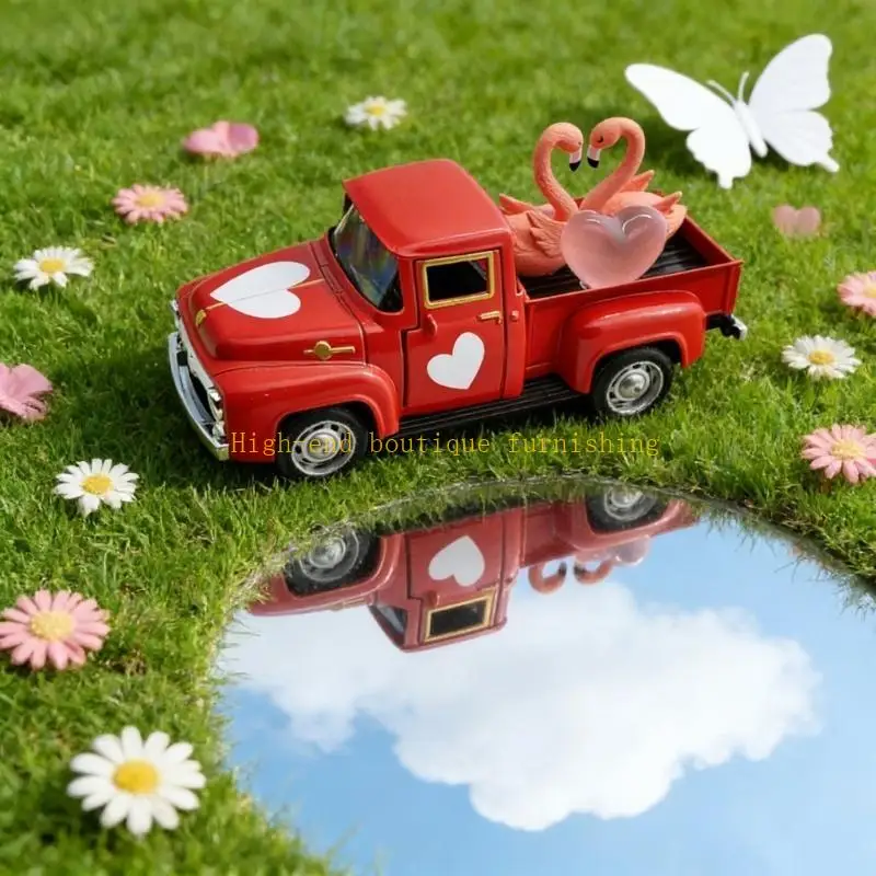 L9NB Valentine's Days Heart-Shaped Decorations, Pickup Truck Die-Made Models Decorations