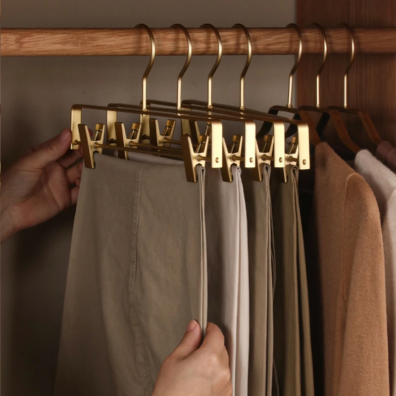 5pcs Trouser Hangers Gold/Sliver Clothes Hangers Metal Aluminum Alloy Traceless Dress Pants Drying Rack Wardrobe Storage Racks