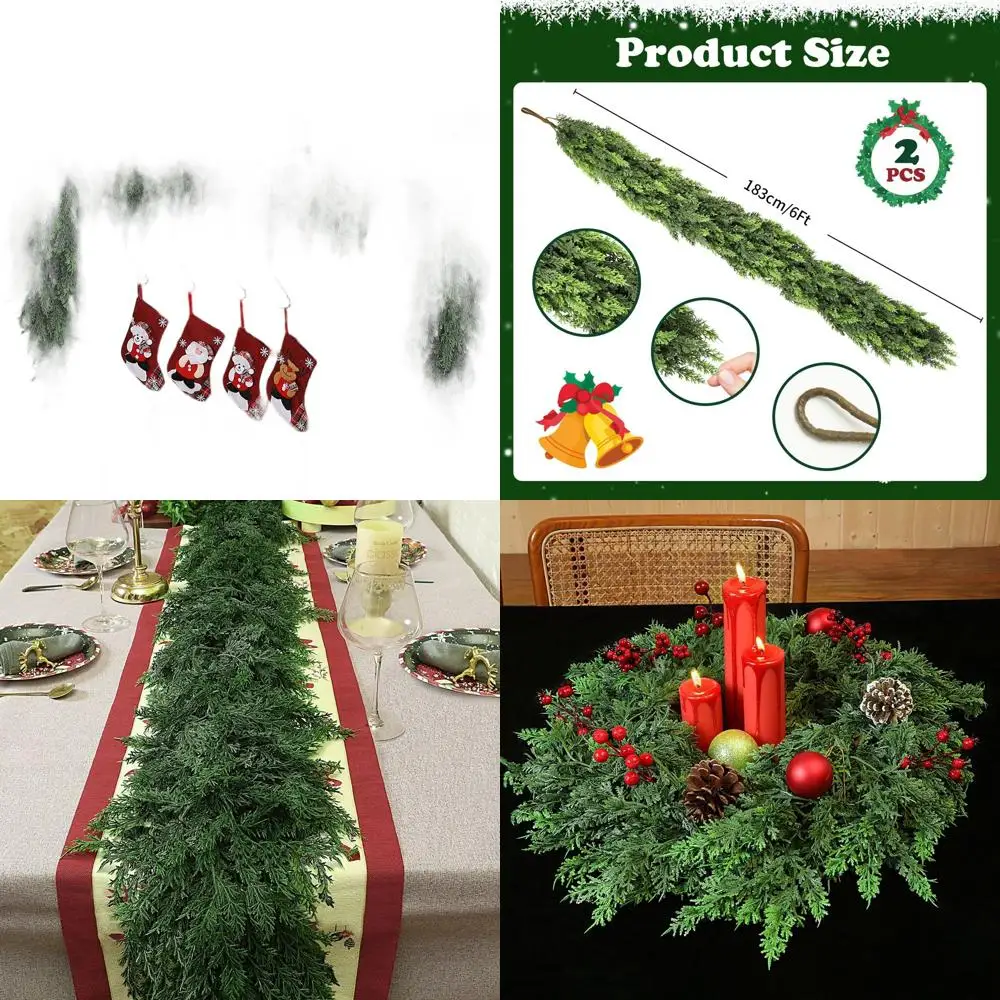 

Thick Lush Artificial Cedar Pine Garland, 12FT, Ideal for Fireplace Mantle and Holiday Decor