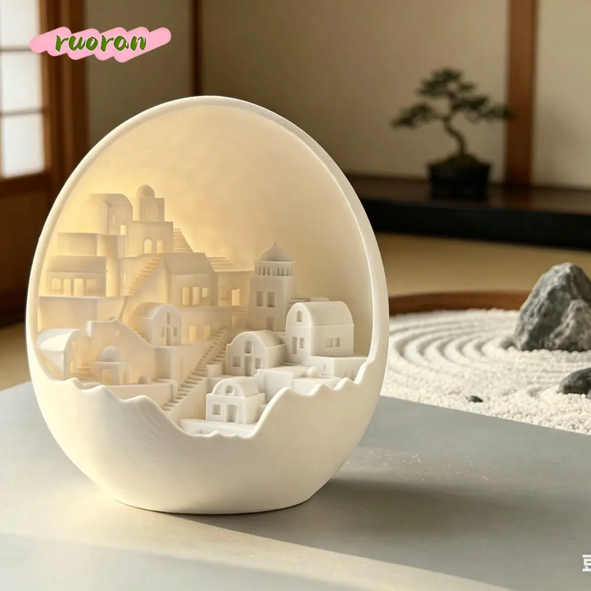 

3D Printed Santorini Egg Shell Romantic Mediterranean Bedroom Nightstand Decor Birthday Present for Women