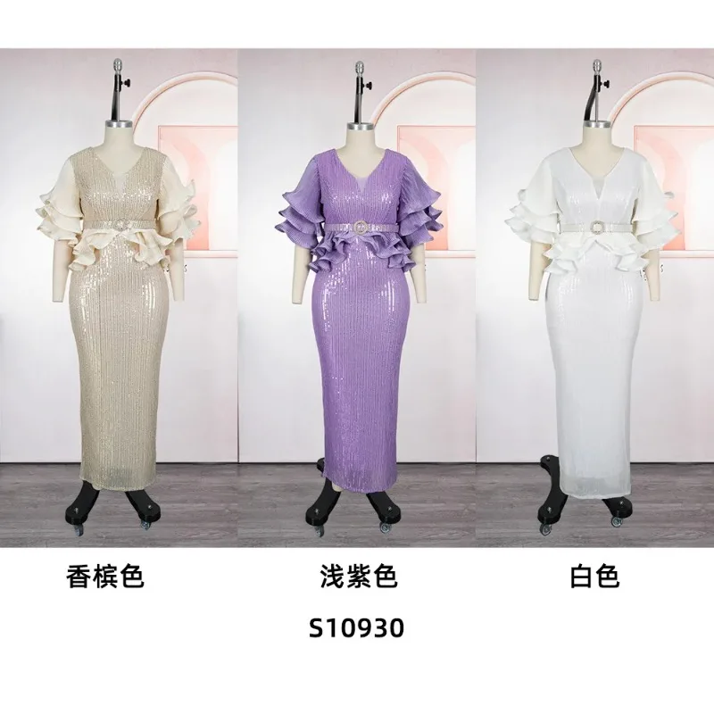 

Plus Size African Dresses for Women Elegant 2026 Sequin Half Sleeve V-neck Polyester Long Bodycon Dress Outfits Africa Clothing