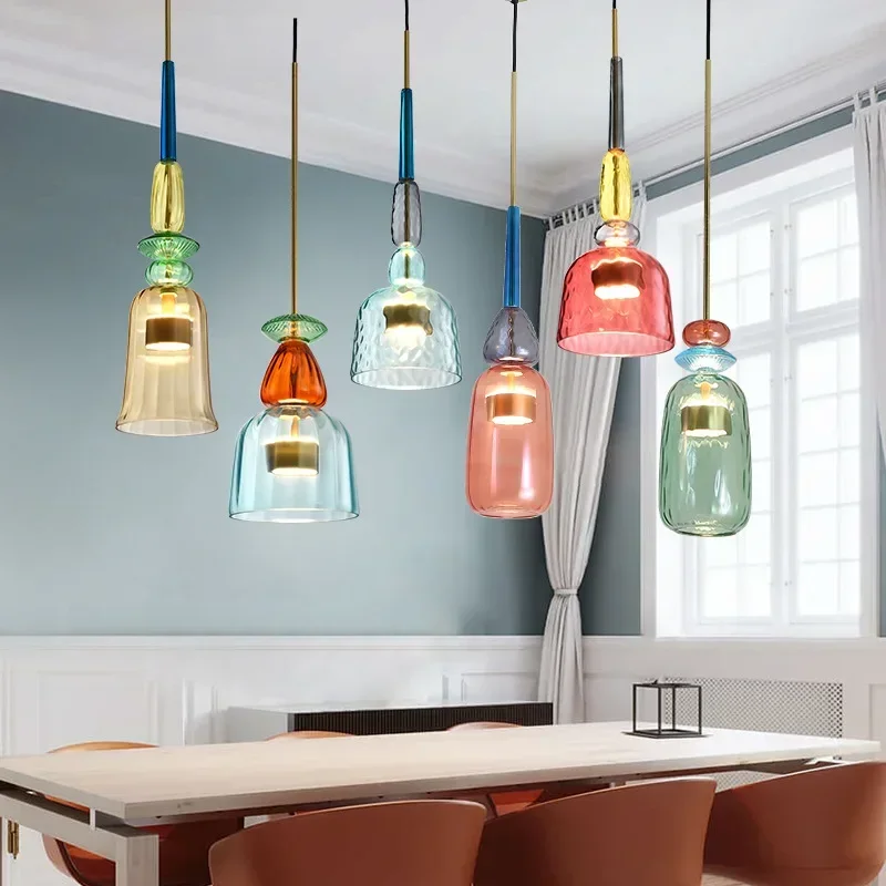 Northern Europe Macaron Colored Glass Chandelier Restaurant Store Modern Simple Creative Light Shade Bar Table Small Droplight