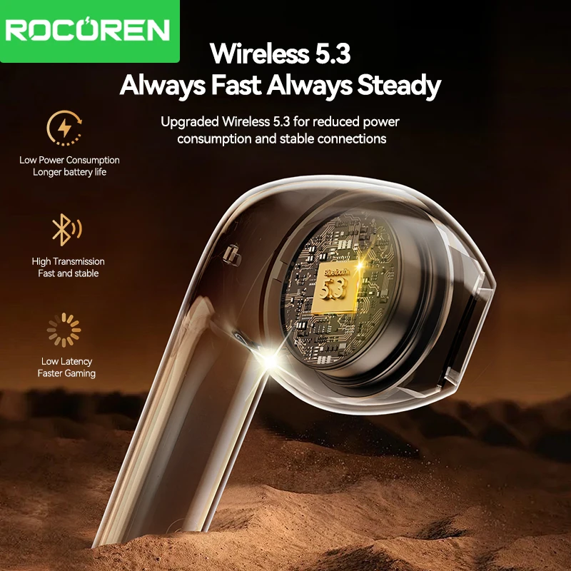 Rocoren 미니 무선 블루투스 이어폰, R01 TWS 블루투스 5.3 헤드셋, 인이어 터치 컨트롤, 게임용 스포츠 헤드폰 이어버드