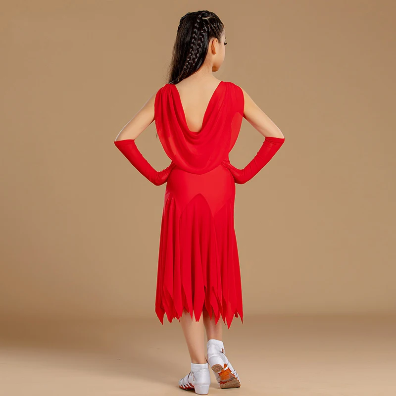 子供パフォーマンスダンスドレス女の子赤ラテンダンス競技衣装ワルツ社交ダンスドレスステージパーティー着用 SL12545