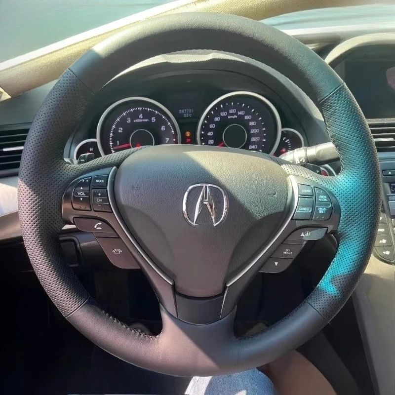 

For Acura TSX 2009-2014 Honda Accord Euro 2008-2015 Hand-Stitched Non-Slip Genuine Leather Car Steering Wheel Cover