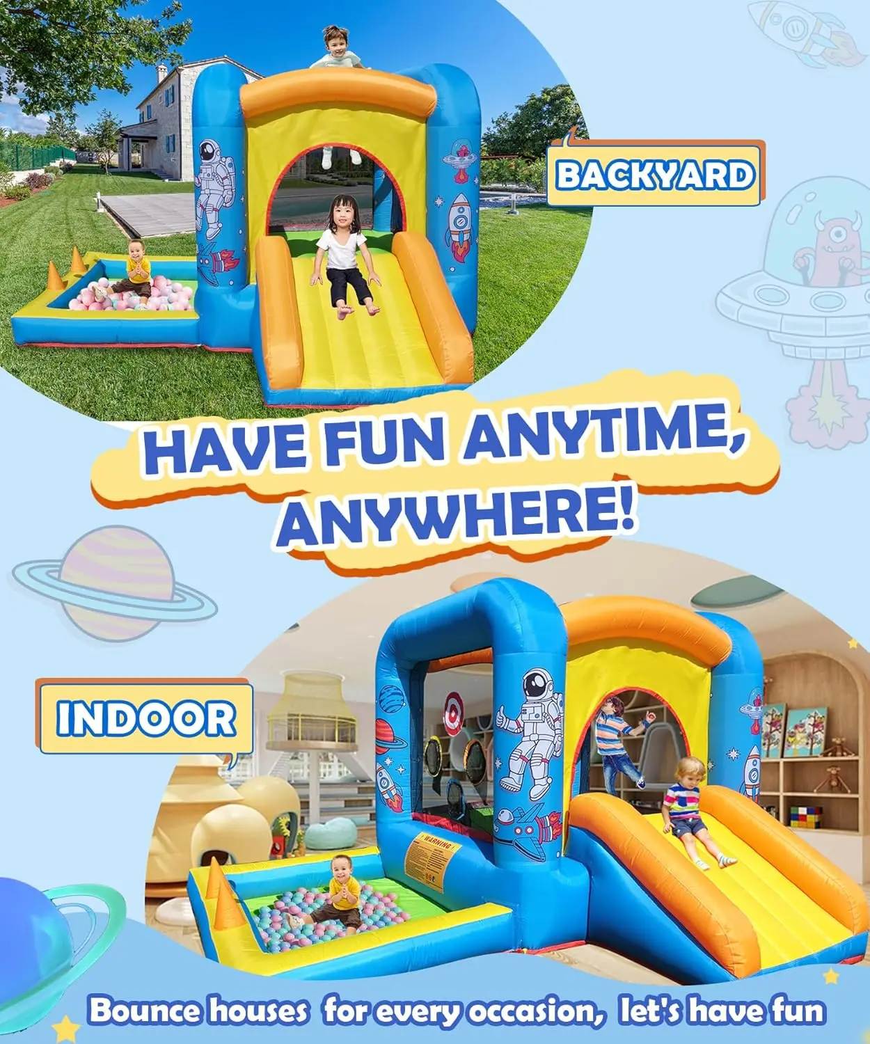 Inflatable Bounce House with Blower for Kids 3-6 y/o, Jumping Castle with Slide, 112x63x67'' Toddlers Bouncer with Ball Pit, Bou