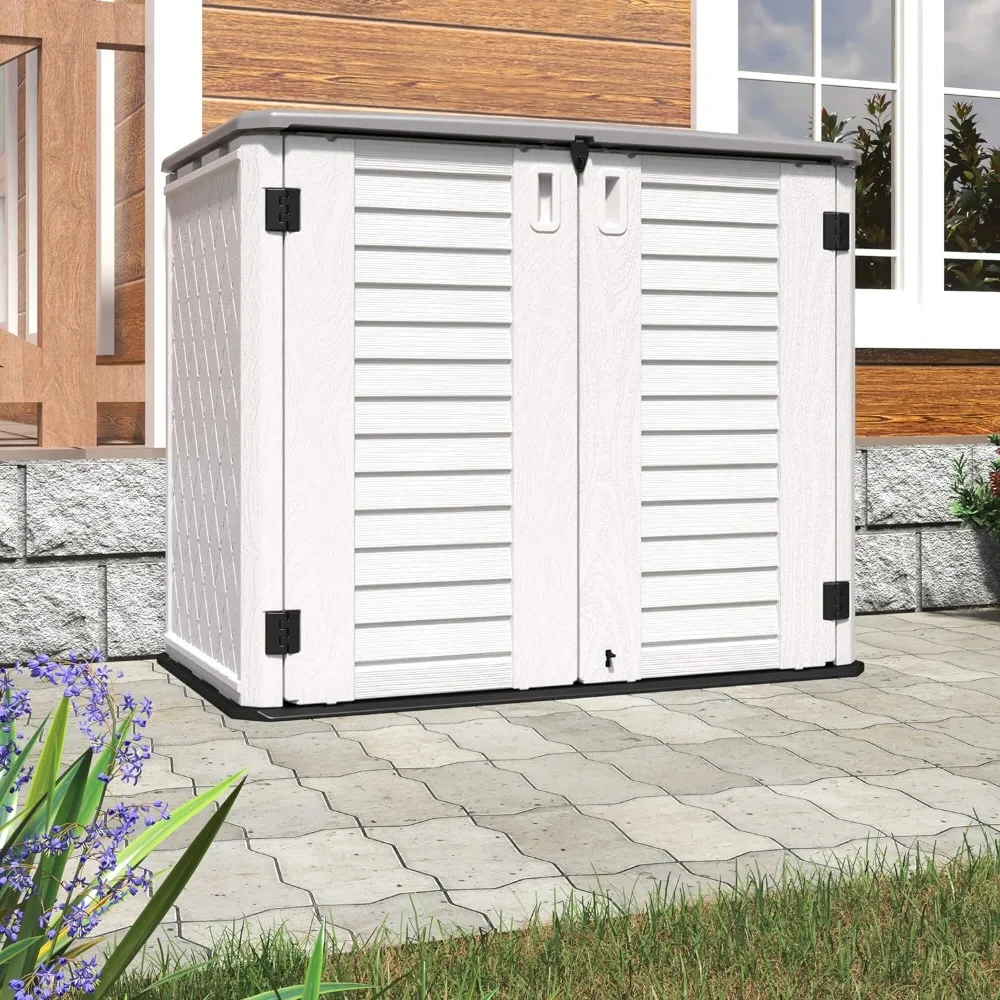 

Outdoor Storage Shed Weather Resistance,Thickened Resin Outdoor Storage Cabinet, 4×2.5×3.4 FT Horizontal Storage Shed for Garden