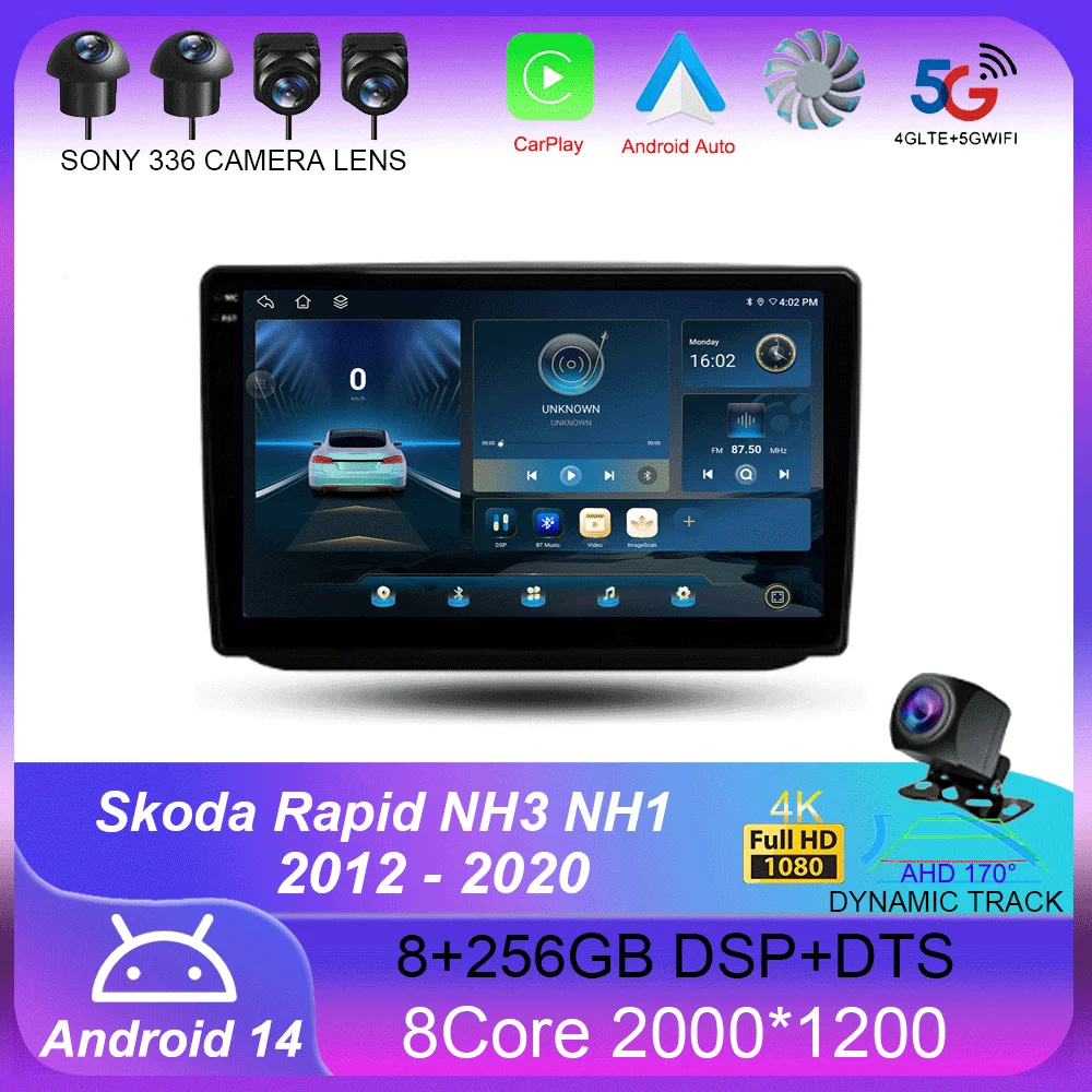 

For Skoda Rapid NH3 NH1 2012 - 2020 Carplay Auto 4G+WIFI GPS Car Radio Navigation Multimedia Video Player Stereo BT Android 14