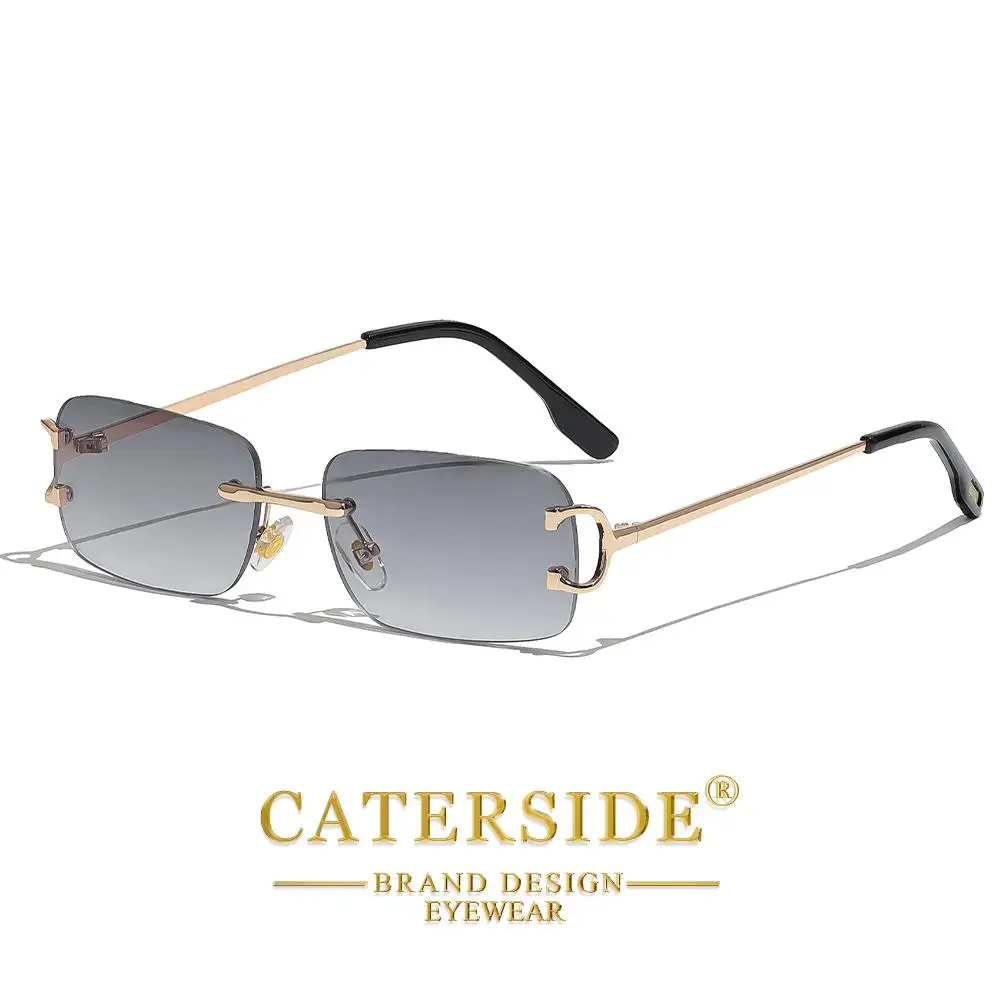 CATERSIDE Herren-Sonnenbrille ohne Rand, kleiner Rahmen, Markendesign, Metall, modische Sonnenbrille, Damen-Dekoration, Outdoor-Brille, UV400 – Detail 15