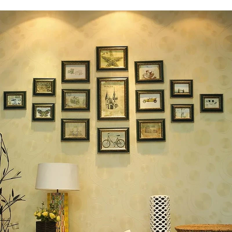15 Pcs/set Wall-mounted Photo Frame Vintage Imitate Wood Picture Frames Portrait Framed Art Living Room Decoration Ornaments