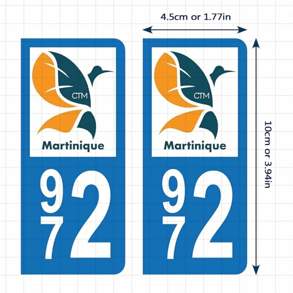 4Pcs/Set France Martinique 972 Plate Stickers, Waterproof EU F Code & CTM Emblem Decals for Car and Motorcycle