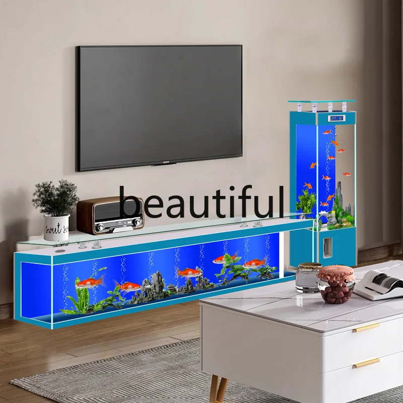 

Ultra-white glass goldfish tank, large floor-to-wall in the living room, lazy water-free aquarium