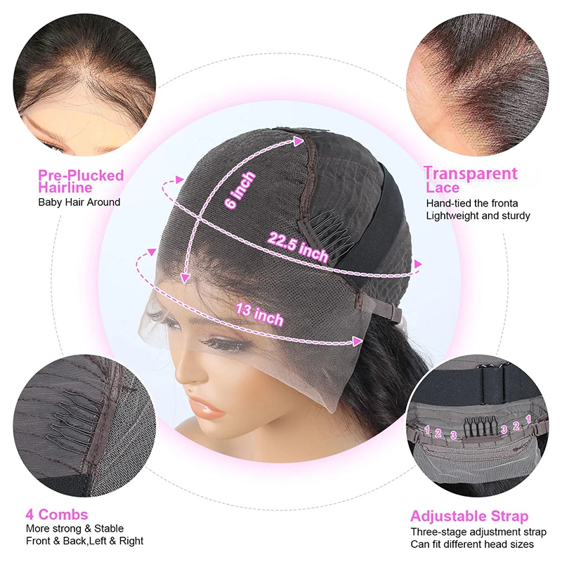 32-38인치 투명 바디 웨이브 레이스 프론탈 인모 가발 13x6 레이스 프론탈 가발 여성용 200% 밀도
