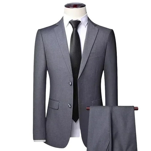Imagen 2 del producto S-8XL (Blazer + Pantalones) Traje de estilo británico ajustado para boda, informal, de negocios, para exteriores, tendencia de caballero, de un solo pecho