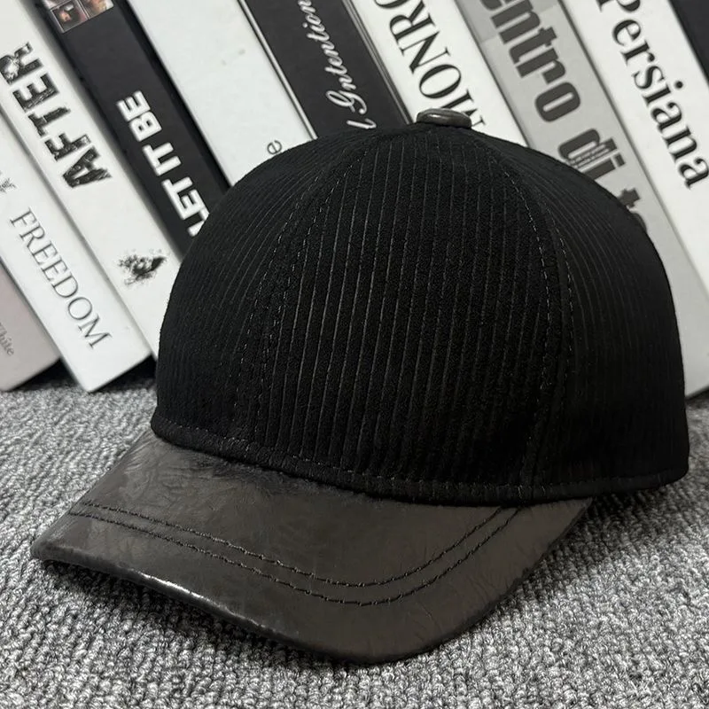 Retro Male Suede Leather Genuine Sheepskin 56-60CM Short Eave Baseball Caps for Man Casual Street Gf Gorras Blue