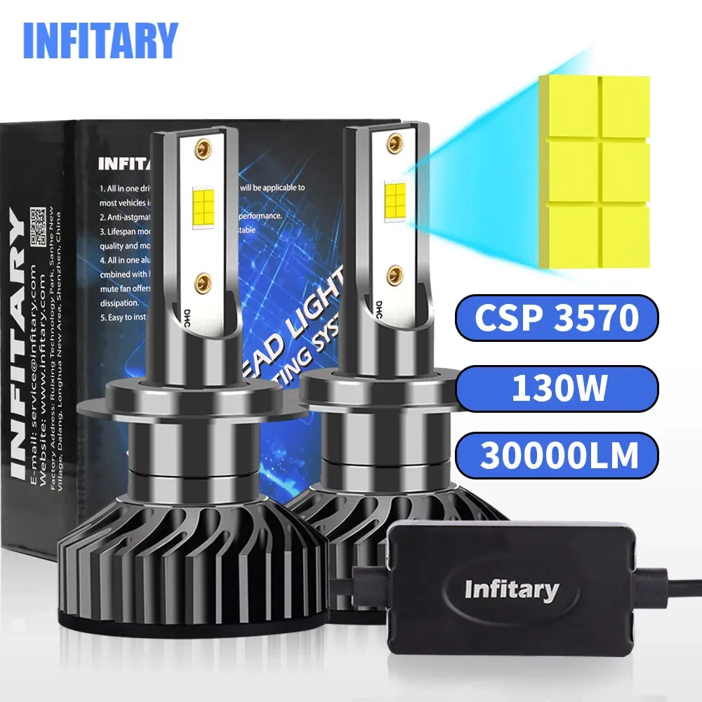 

INFITARY H7 LED Headlight Globes H1 H4 H11 HB3 HB4 30000lm 130W 9005 9006 Auto Fog Lamp 6000K White LED Hi/low Beam With Canbus