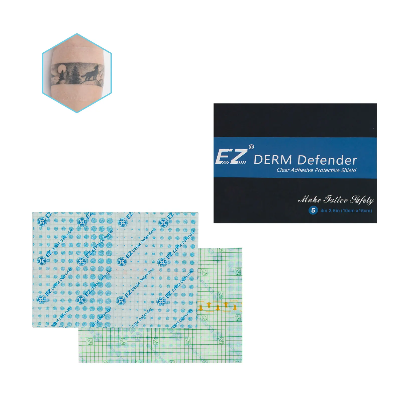 

Прозрачная Клейкая защитная плёнка для татуировок EZ Premium Derm, 5 листов