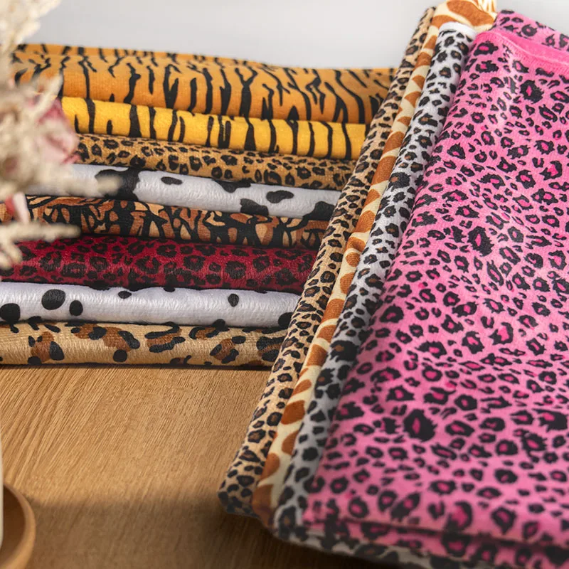 Animal Short Plush Fabric for Tiger Leopard Zebra Cow Print Fabrics Stage Decoration DIY Toy Sewing Material Cloth