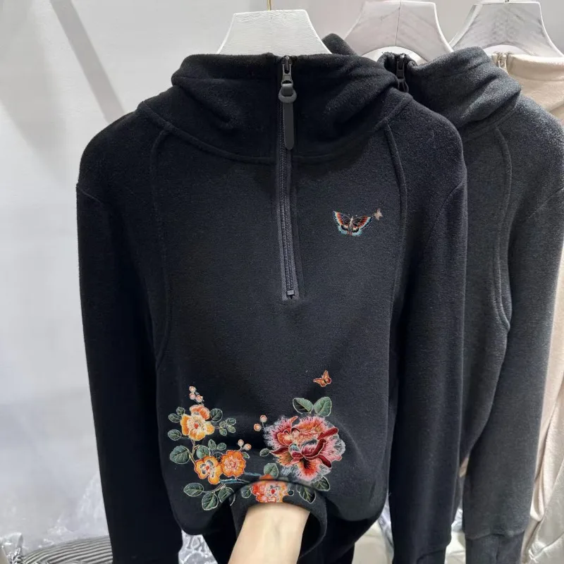 Derong Neues 2025, Reißverschluss-Druck-Design, Sweatshirt, modisch, lässig, locker, mit Kapuze, lockeres, vielseitiges Oberteil