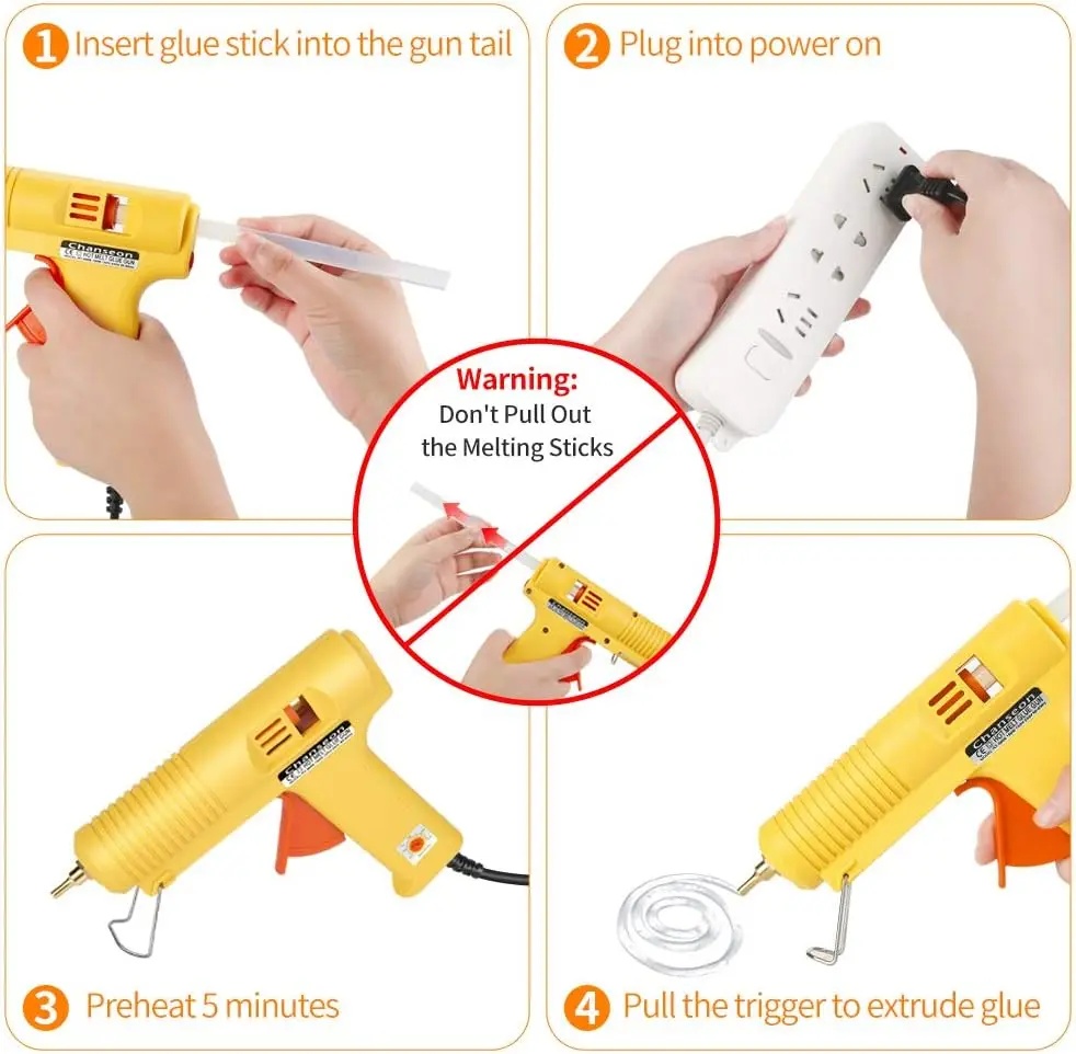 150 watts Industrial Hot Melt Glue Gun US Plug with 10 Pcs Glue Sticks Adjustable Temperature 5 Copper Nozzles for DIY Crafts