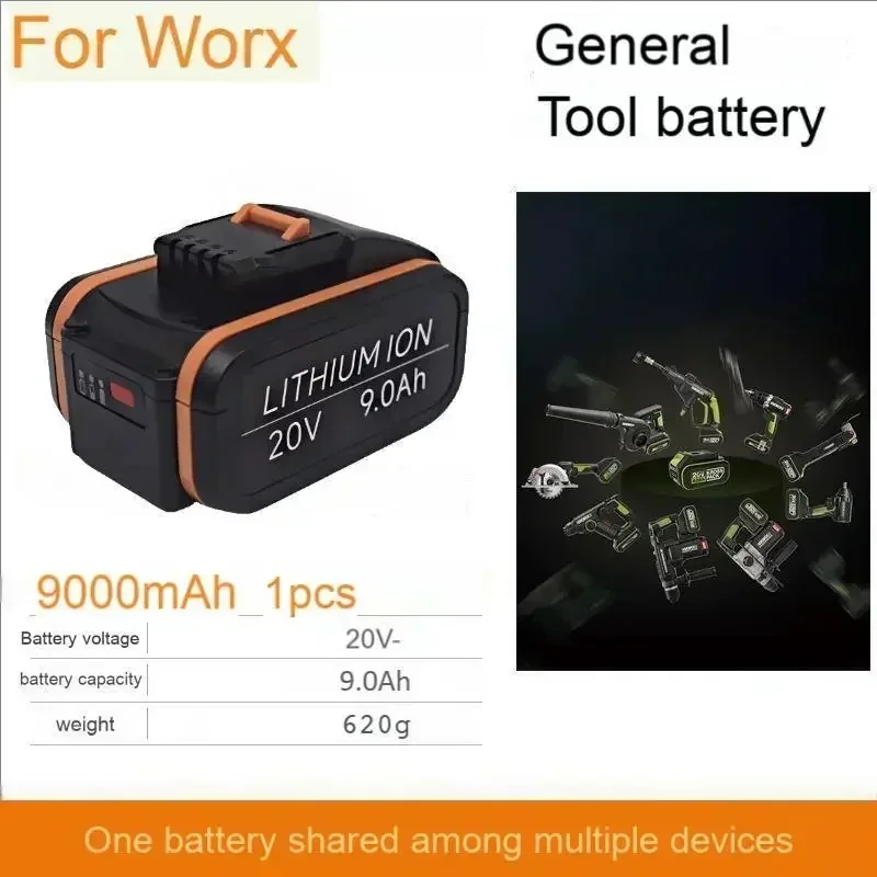 5,0 Ah -12,0 Ah 20 V lithium-ion oplaadbare batterij, compatibel met Worx-gereedschap als een 20 V-vervangende batterij