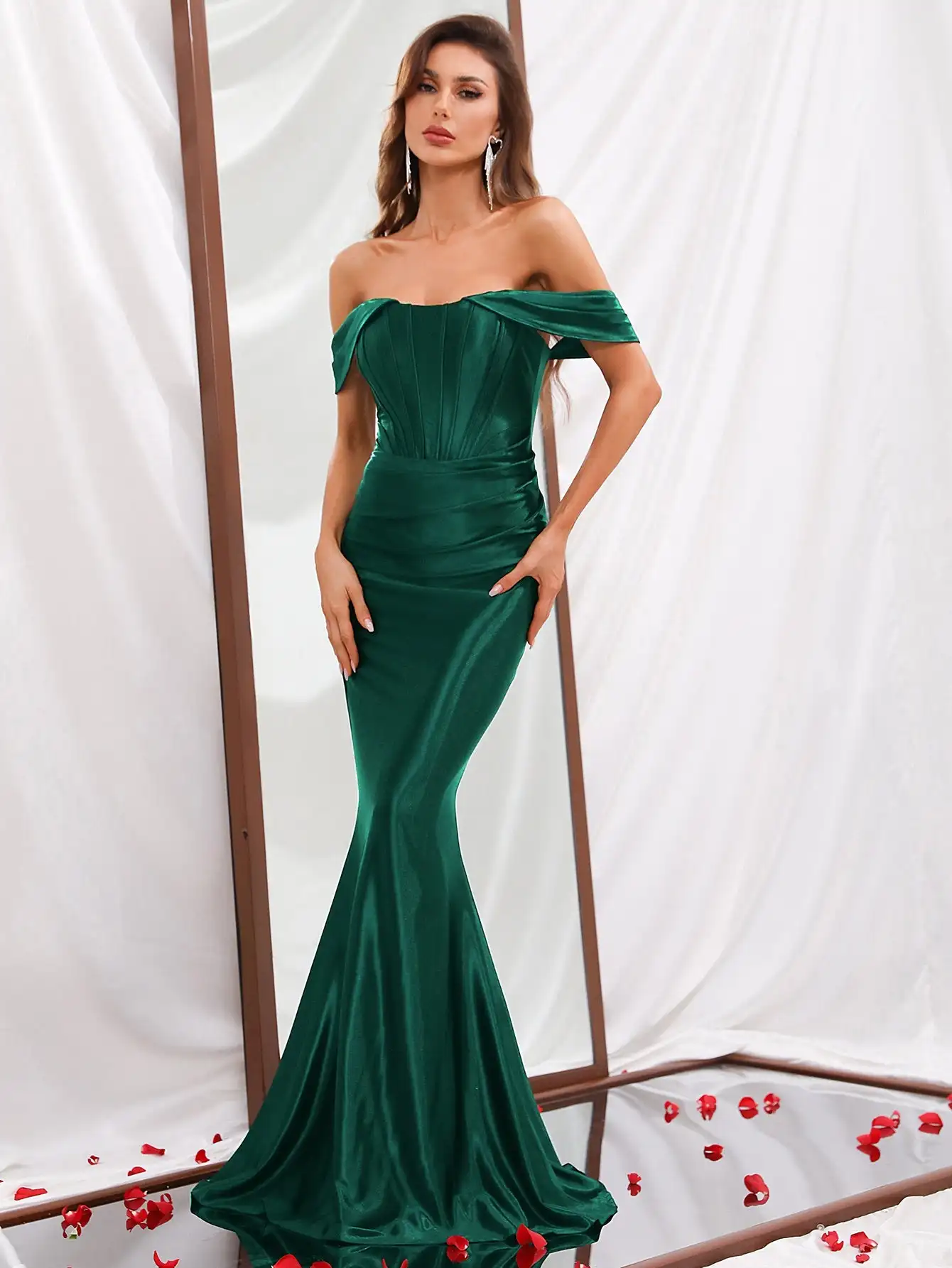 Robe de soirée en satin plissée et robe de soirée sirène, élégante, initiée