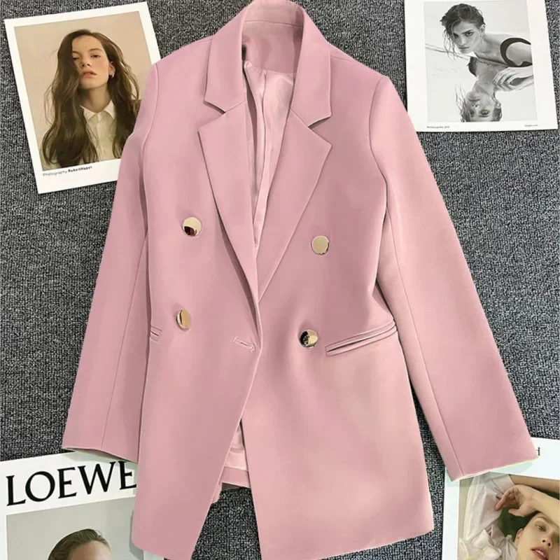 Blazer décontracté à manches longues pour femme, veste de bureau, manteau élégant, monochrome, mode printemps et automne, 2024