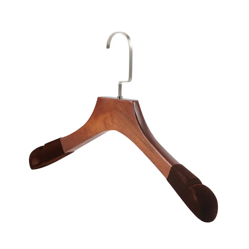 

Promotional Retro Wooden Hangers Solid Wood Womens Clothing Store no Trace Flocking Pants Rack