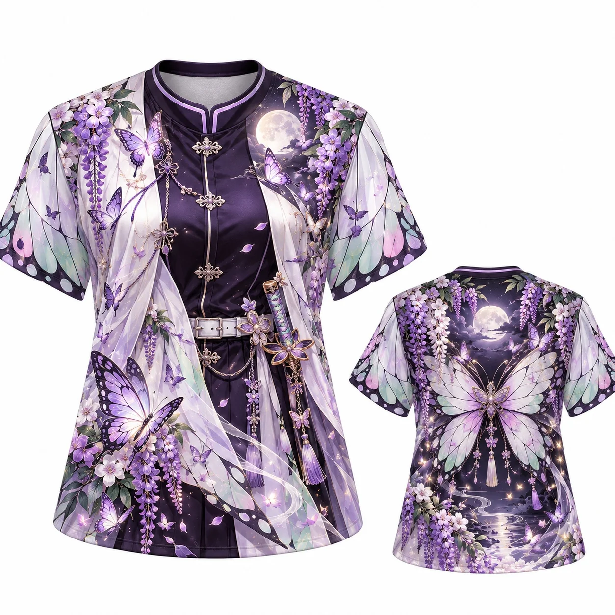 Shinobu Kocho Demon Slayer Grafik-T-Shirt für Damen, Anime-Schmetterlingskostüm-Print, kurzärmeliges, lässiges Oberteil – Detail 5