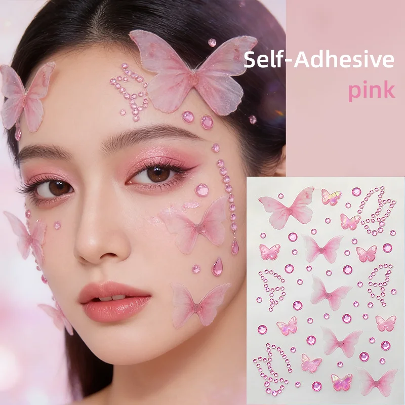 1pc Butterfly Face Jewels Stickers Colorful Glitter Design Waterproof Temporary Face Makeup for Women Festival Daily Wear Stage*