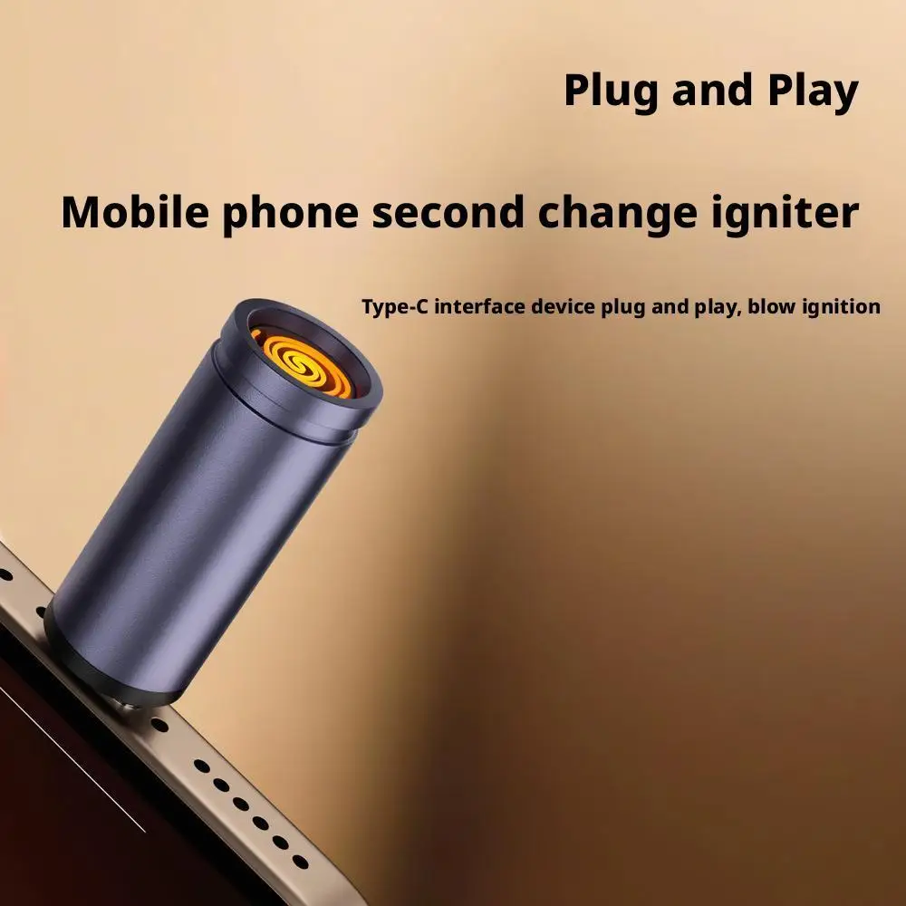 Mini encendedor tipo C, apagado automático para viajes aéreos al aire libre, sin batería, sin llama, adaptador de encendedor de seguridad portátil